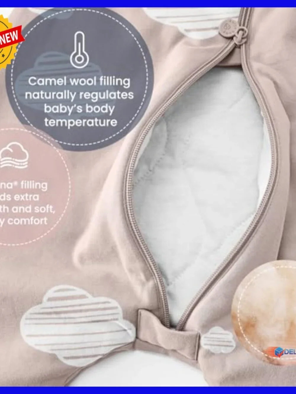 Toddler Sleep Sack with Feet, Organic Cotton Camel Wool, Winter Wearable Blanket